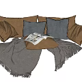 Cozy Decorative Throw Pillows With Brown Blue And Gray Covers And Fringed Blanket