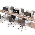 Modern Public Office Space With Desks Computers Large Windows City View And Green Plants