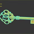 Golden Decorative Key With Intricate Floral Design On Shiny Black Surface