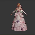 Elegant Fairy Princess Wearing Pink Floral Bow Gown With Flower Crown And White Gloves