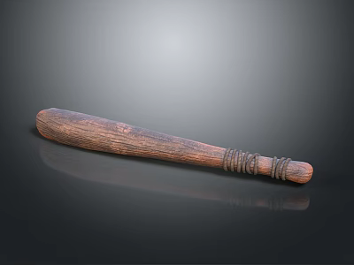Wooden Bat With Natural Texture And Rope Wrapped Handle Design 3d model