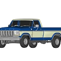 Classic Blue And White Pickup Truck Parked In Gray Interior Space