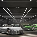 Modern Parking Garage Interior With Bright Lighting Black Ceiling And Luxury Sports Cars
