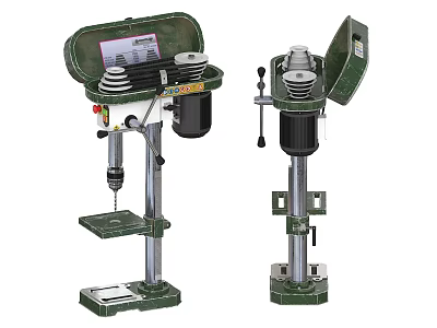 Industrial Bench Drill Machines Featuring Green Design Sturdy Base And Column Structure 3d model