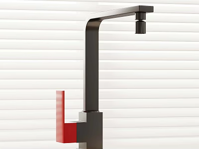 Modern Black and Red Faucet with Sleek Contemporary Design and White Blinds Backdrop 3d model