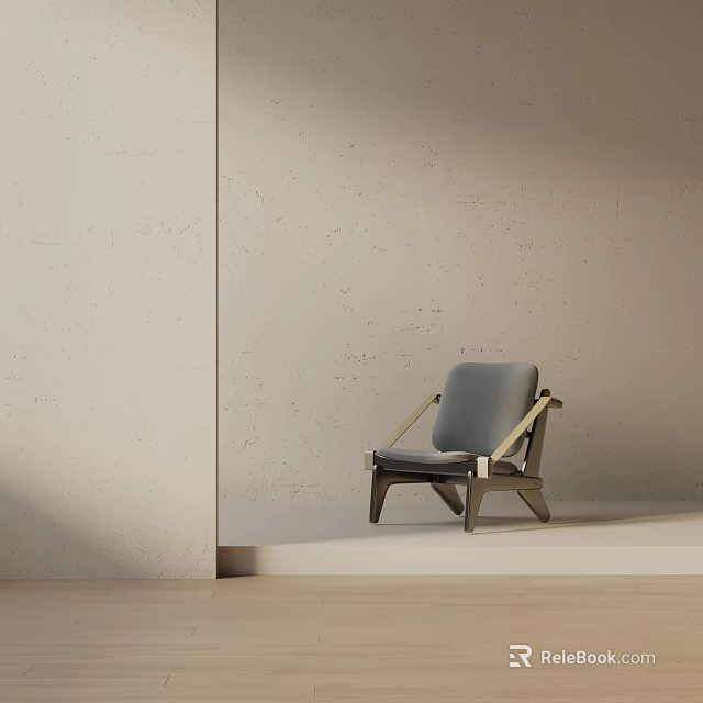 Light Gray Accent Chair With Wooden Frame In Minimalist Indoor Setting And Soft Lighting 3d model 