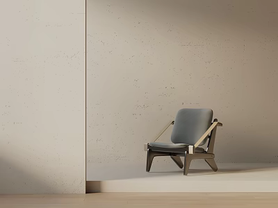 Light Gray Accent Chair With Wooden Frame In Minimalist Indoor Setting And Soft Lighting 3d model