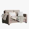 Cozy Light Brown Double Sofa With Striped Pillows and Patterned Blankets 3d model