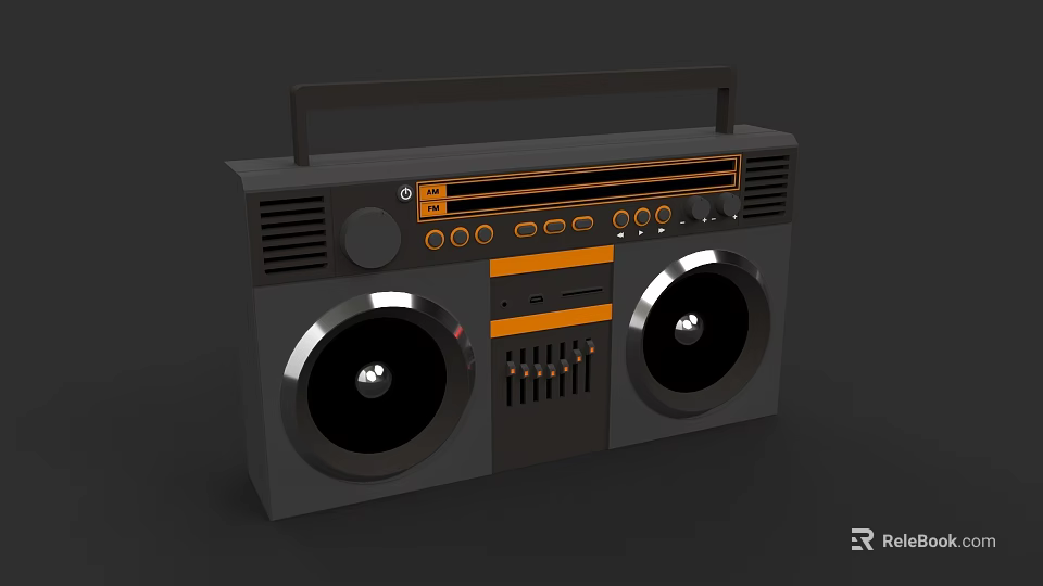 Vintage Portable Speaker With Black And Orange Design Handle And Large Speakers 3d model 