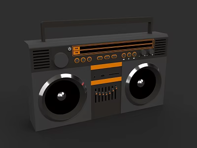 Vintage Portable Speaker With Black And Orange Design Handle And Large Speakers 3d model
