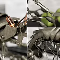Decorative Ornament Set Metal Shrimp Shaped Sculpture With Green Apples And Metal Base