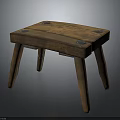 Vintage Wooden Stool With Rustic Design And Metal Accents On Seat