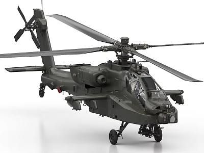 Military Armed Helicopter With Dark Green Body Rotors And Weapon System 3d model