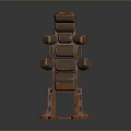 Brown Leather Chair With Multiple Cushioned Backrests And Intricate Wooden Frame Design