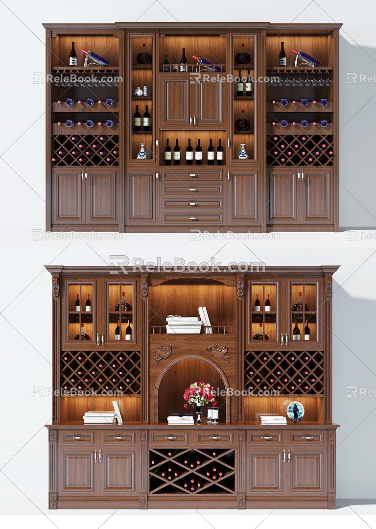 American solid wood wine cabinet custom wine cabinet dining side wine cabinet red wine cabinet 3d model