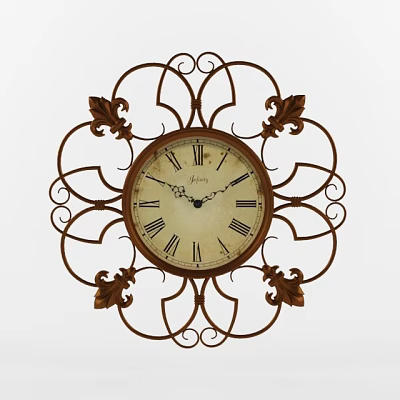 Vintage Decorative Iron Wall Clock With Roman Numerals And Leaf Ornaments 3d model