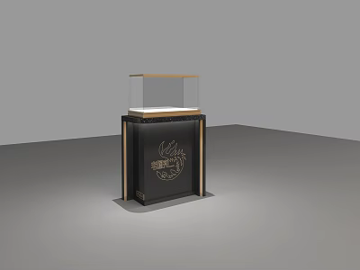 Black Display Cabinet Shelf With Gold Accents Clear Glass Cover And Bottom Logo 3d model