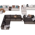 Modern Sectional Sofa Set with Light Dark Tones Decorative Pillows Throw Blanket and Side Tables 3d model
