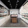 Modern Retail Store Interior With Glass Display Cases And Grid Ceiling Lighting