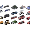 Toy Car and Various Vehicle Models in Colorful Grid