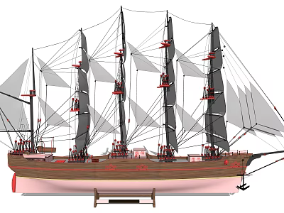 Wooden Sailboat Model Decorative Ornament Set With Masts Sails And Base 3d model