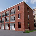 Red Brick Multi Story Building Exterior With Balconies And White Windows