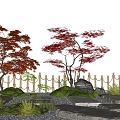 Red Maple Tree Landscaping Plants Bluestone Ting Step Garden Tree Fence Moss Fresh Terrain 3d model