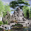 Natural Rockery Stones With Waterfall Pond Koi Fish And Bamboo Plants Garden Landscape