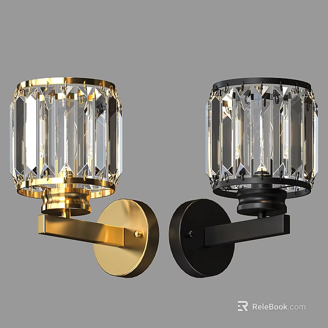 Modern Crystal Wall Lamps With Gold And Black Metal Bases For Decorative Lighting 3d model 