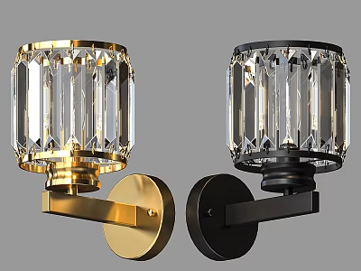 Modern Crystal Wall Lamps With Gold And Black Metal Bases For Decorative Lighting 3d model