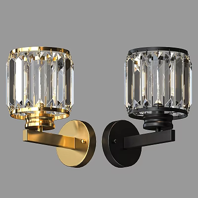 Modern Crystal Wall Lamps With Gold And Black Metal Bases For Decorative Lighting 3d model