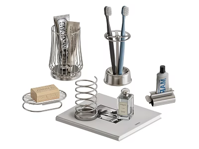 Stainless Steel Bathroom Daily Washing Essentials Set With Toothbrush Holder Soap Dish And Spring Holder 3d model