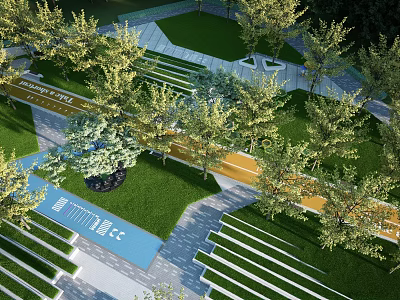 Beautiful Park Landscape Design With Green Trees Lush Lawns And Winding Paths 3d model