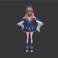 Game Anime Character With White Long Hair Red Horns And Kimono Style Outfit