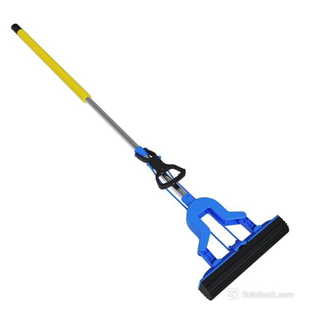 Blue Wringer Mop With Yellow Handle Silver Pole And Black Head 3d model 
