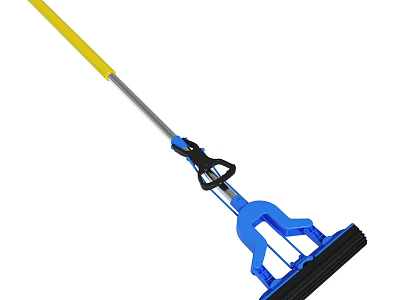 Blue Wringer Mop With Yellow Handle Silver Pole And Black Head 3d model