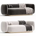 Modern Multi-seat Sofa With Light Beige And Dark Brown Velvet Upholstery And Throw Blanket