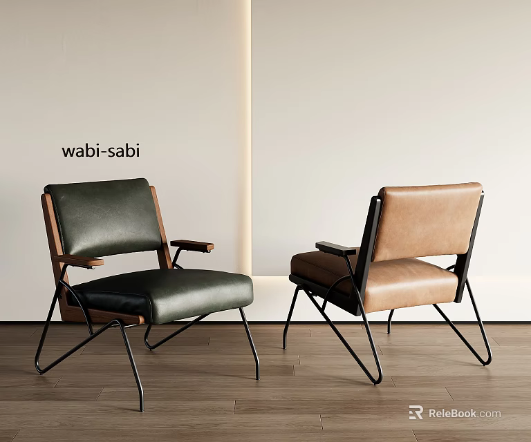 Wabi Sabi Style Leather Accent Chairs Green And Brown With Metal Legs 3d model 