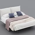Double Bed With White Headboard Cushions Blue Throw Pillows And Pink Beige Blanket