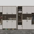 Modern Shoe Cabinet Design With Built in Lighting Multiple Doors Hooks And Decor Items 3d model