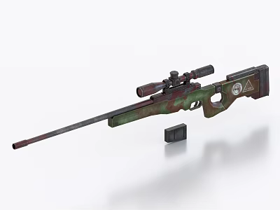 Camouflage Painted Sniper Rifle 3D Model With Scope And Magazine 3d model