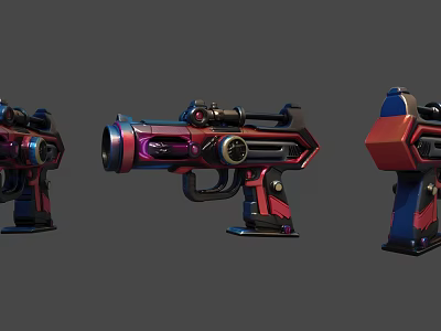 Futuristic 3D Rendered Pistol Weapon With Purple Red Blue Accents And Scope Detailed Design 3d model