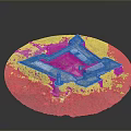 Miniature Fortress Model Featuring Circular Base Stone Structure Blue Water Lighthouse And Rocky Shore