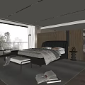 Modern Bedroom Interior With King Size Bed Upholstered Headboard And Natural Light Rug