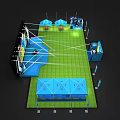 Esports Gaming Stage Setup With Large Screen Green Floor And Blue Structures Lighting Effects 3d model