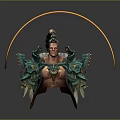 Game Movie Character With Green Ornate Armor Wing Like Structures Skeleton Decorations And Muscular Torso