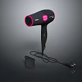 Modern Black And Pink Hair Dryer With Power Plug And Stand For Home Use