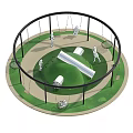 Outdoor Circular Playground With Swings Black Metal Frames Green Surface And Children Playing