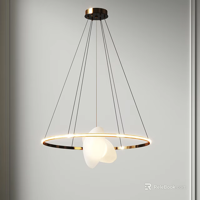 Modern Circular Chandelier with Metal Frame and White Shades for Contemporary Interior Spaces 3d model 