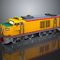 Vintage Metallic Yellow Train Model With Green Front Gray Top Number 107 Reflective Dark Background